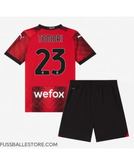 Günstige AC Milan Fikayo Tomori #23 Heimtrikotsatz Kinder 2023-24 Kurzarm (+ Kurze Hosen)